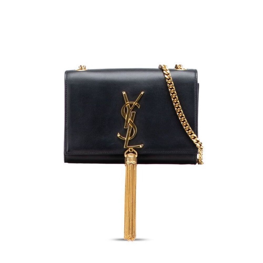 Yves Saint Laurent Black Clutch with Gold Chain